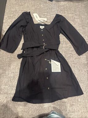 NWT Ba&sh navy size 3 cotton linen dress